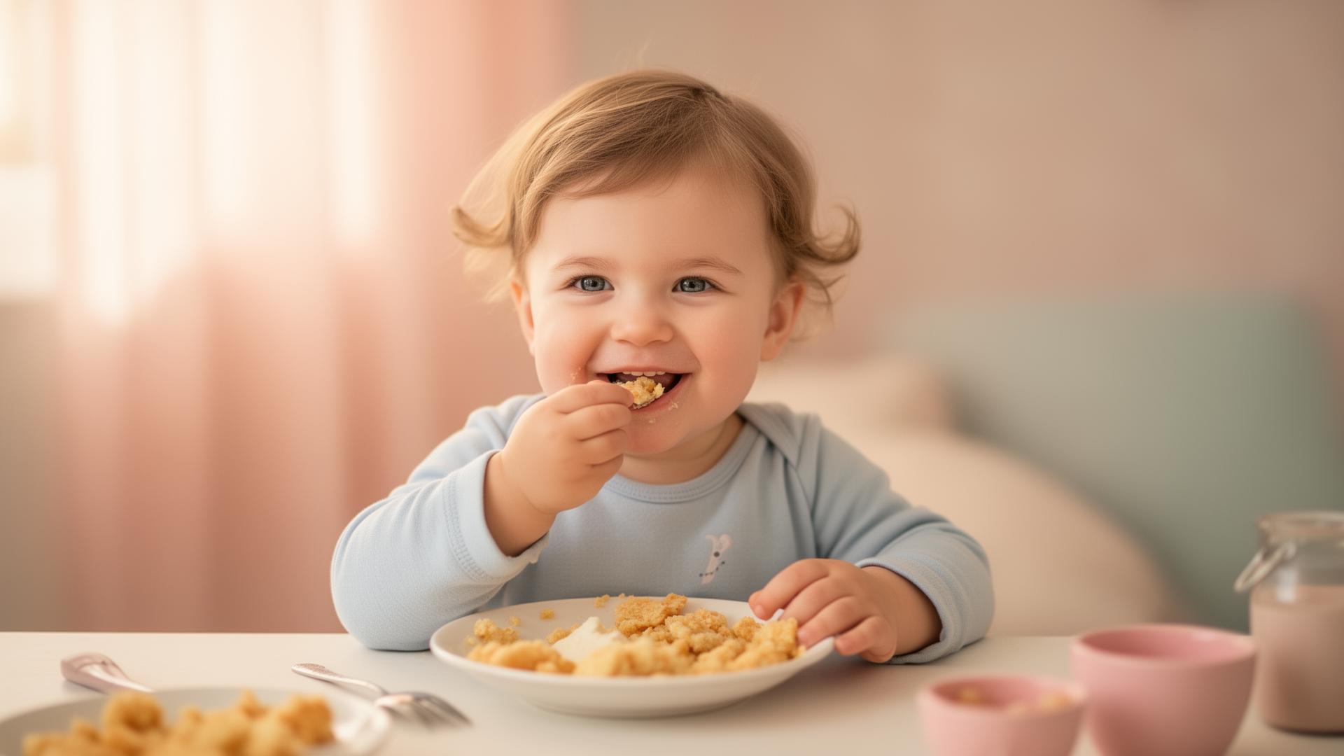 Criança feliz comendo
